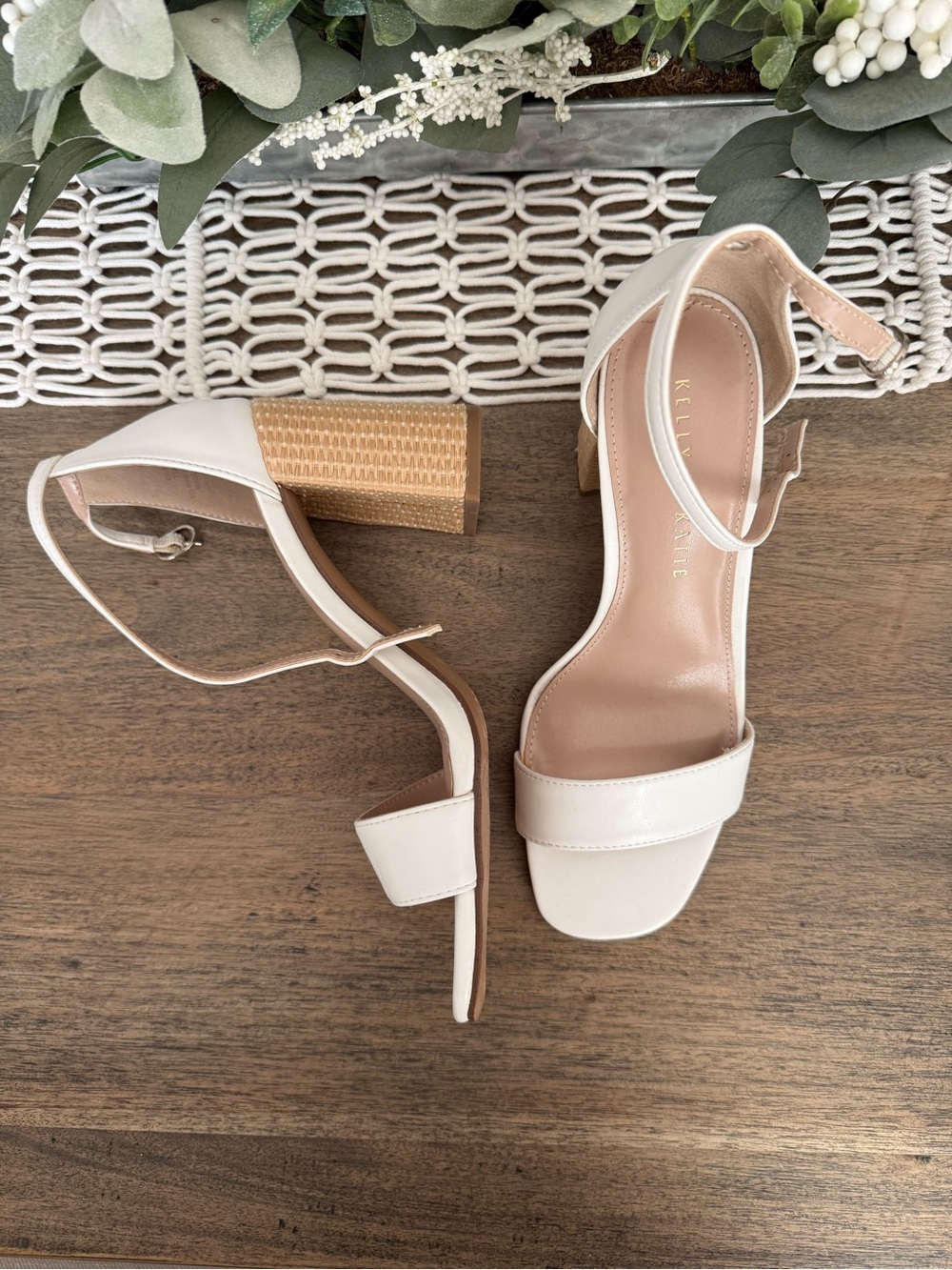 Kelly & Katie Cream Block Heel Ankle-Strap Sandals